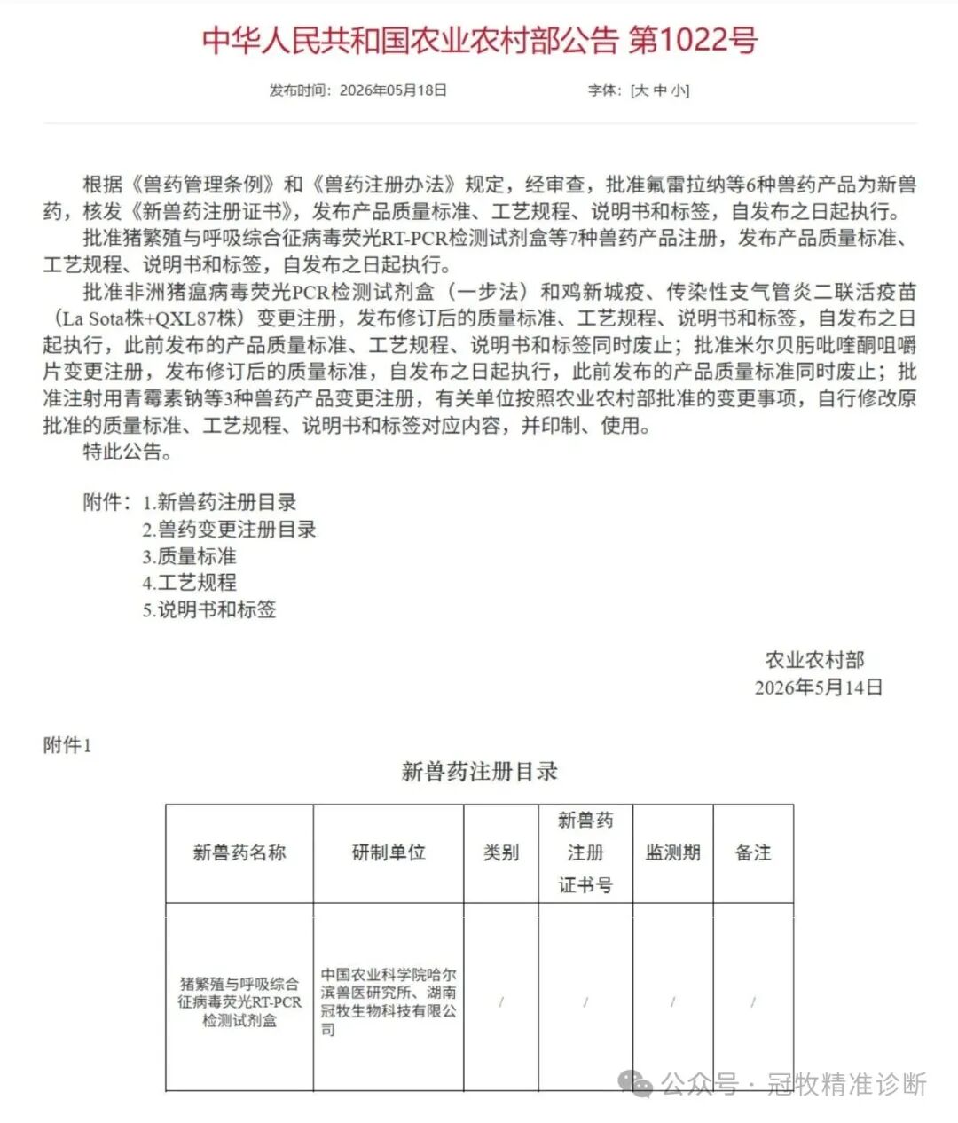 科研赋能 精准防控 | 冠牧精准诊断猪蓝耳病毒核酸检测试剂盒获农业农村部兽药产品注册批准